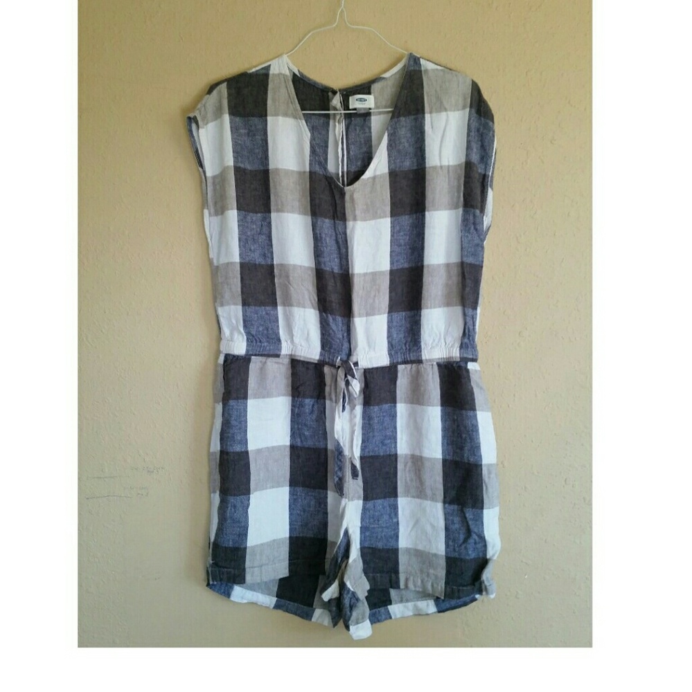 Old Navy Blue Plaid Romper Women's Size L